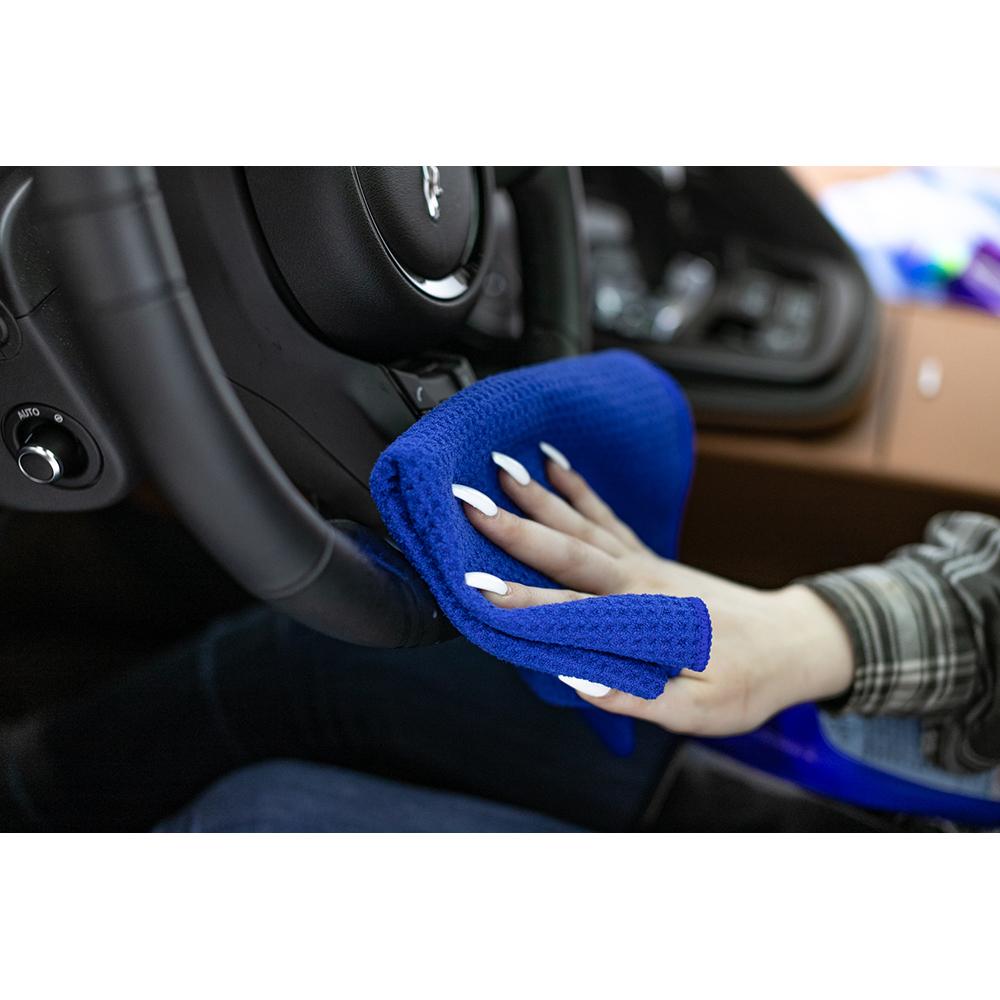 The Rag Company Waffle-Weave Microfiber Glass Towels 16" x 16" Light Blue 3-Pack