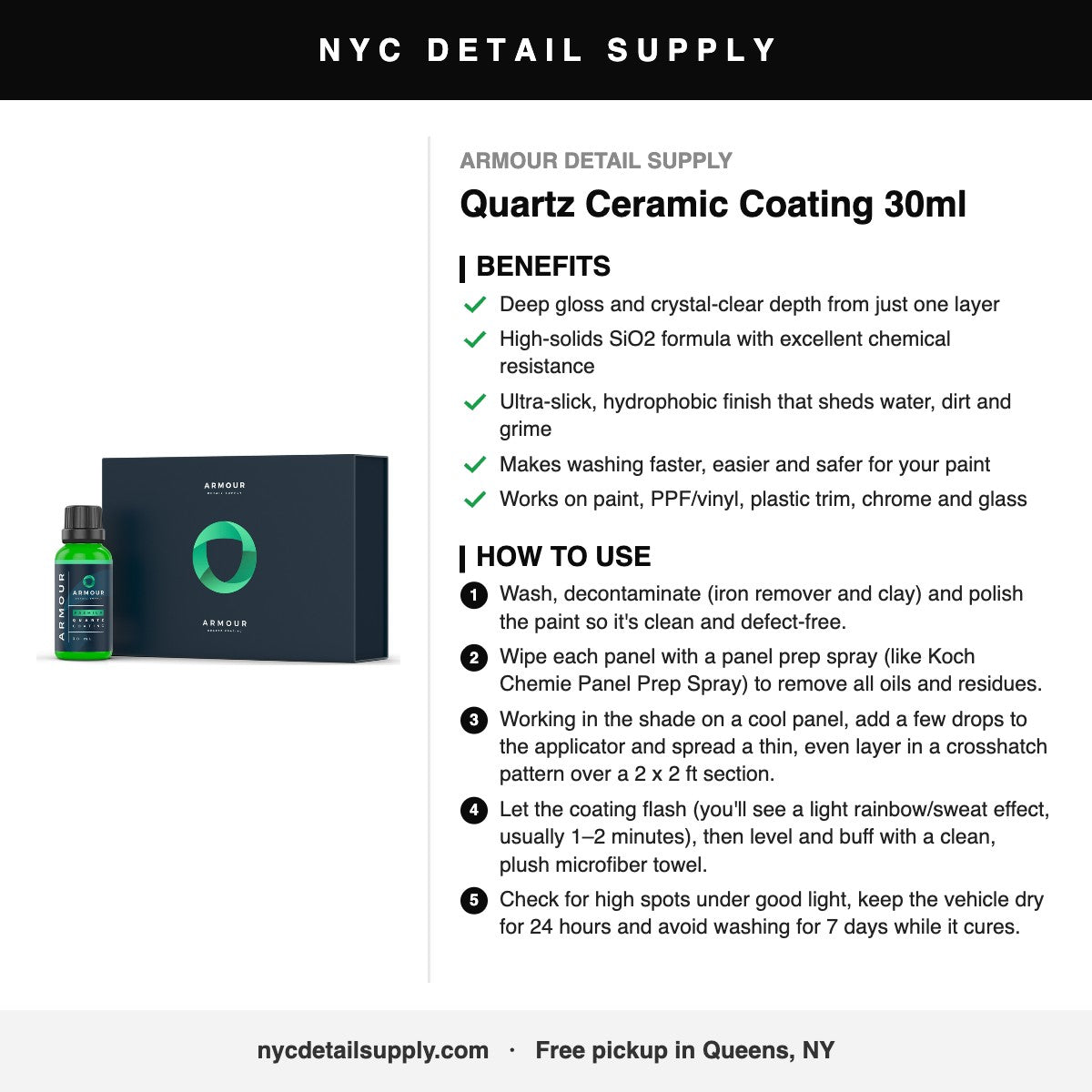 Armour Detail Supply Quartz Ceramic Coating 30ml - how to use and benefits