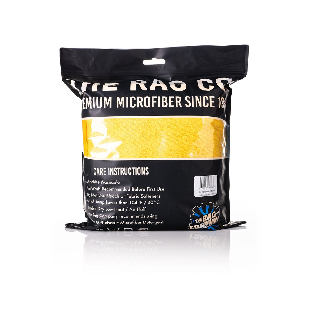 The Rag Company Edgeless 365 GSM Microfiber Towels 16" x 16" Gold 10-Pack