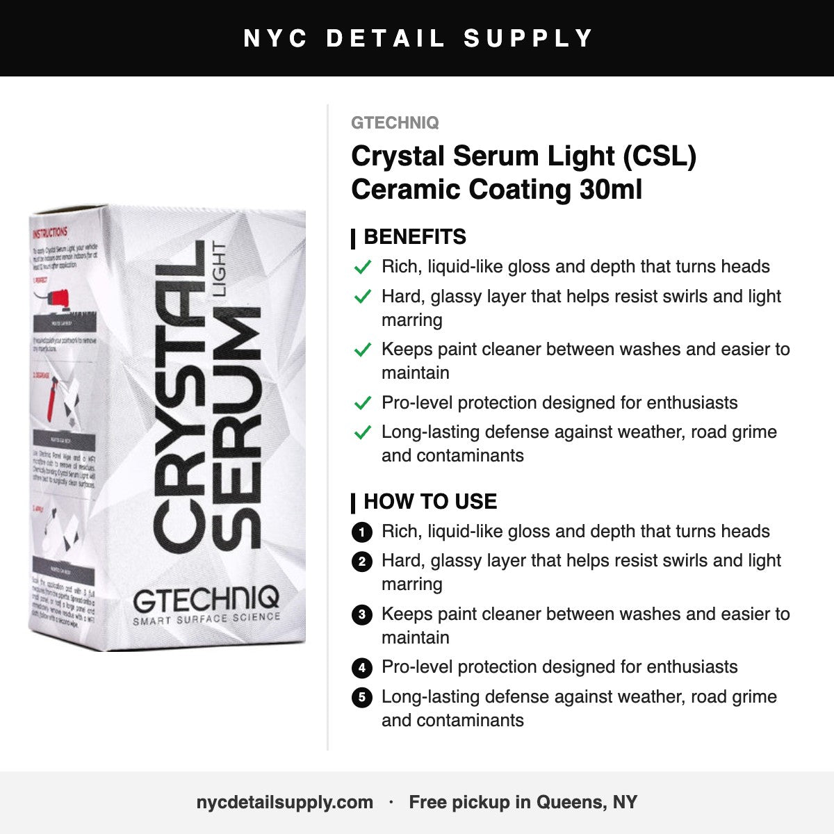 Gtechniq Crystal Serum Light (CSL) Ceramic Coating 30ml - how to use and benefits