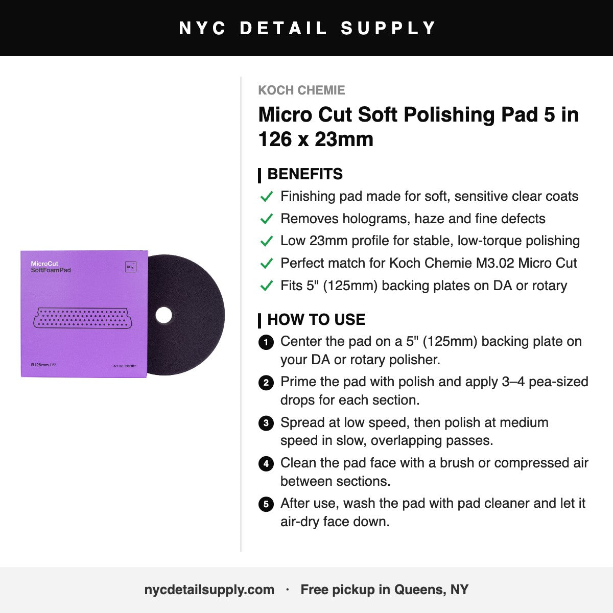 Koch Chemie Micro Cut Soft Polishing Pad 5 in 126 x 23mm - how to use and benefits