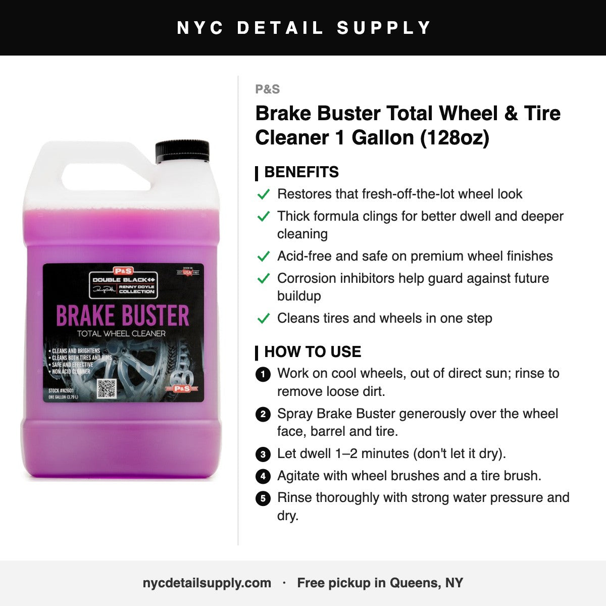 P&S Brake Buster Total Wheel & Tire Cleaner 1 Gallon (128oz) - how to use and benefits
