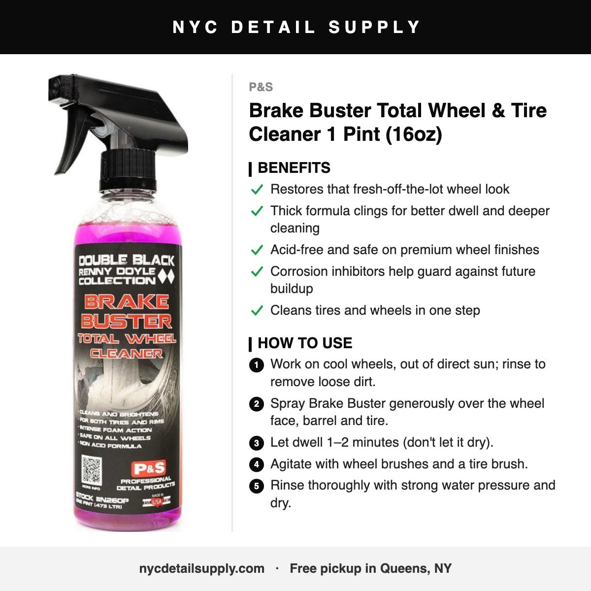 P&S Brake Buster Total Wheel & Tire Cleaner 1 Pint (16oz) - how to use and benefits