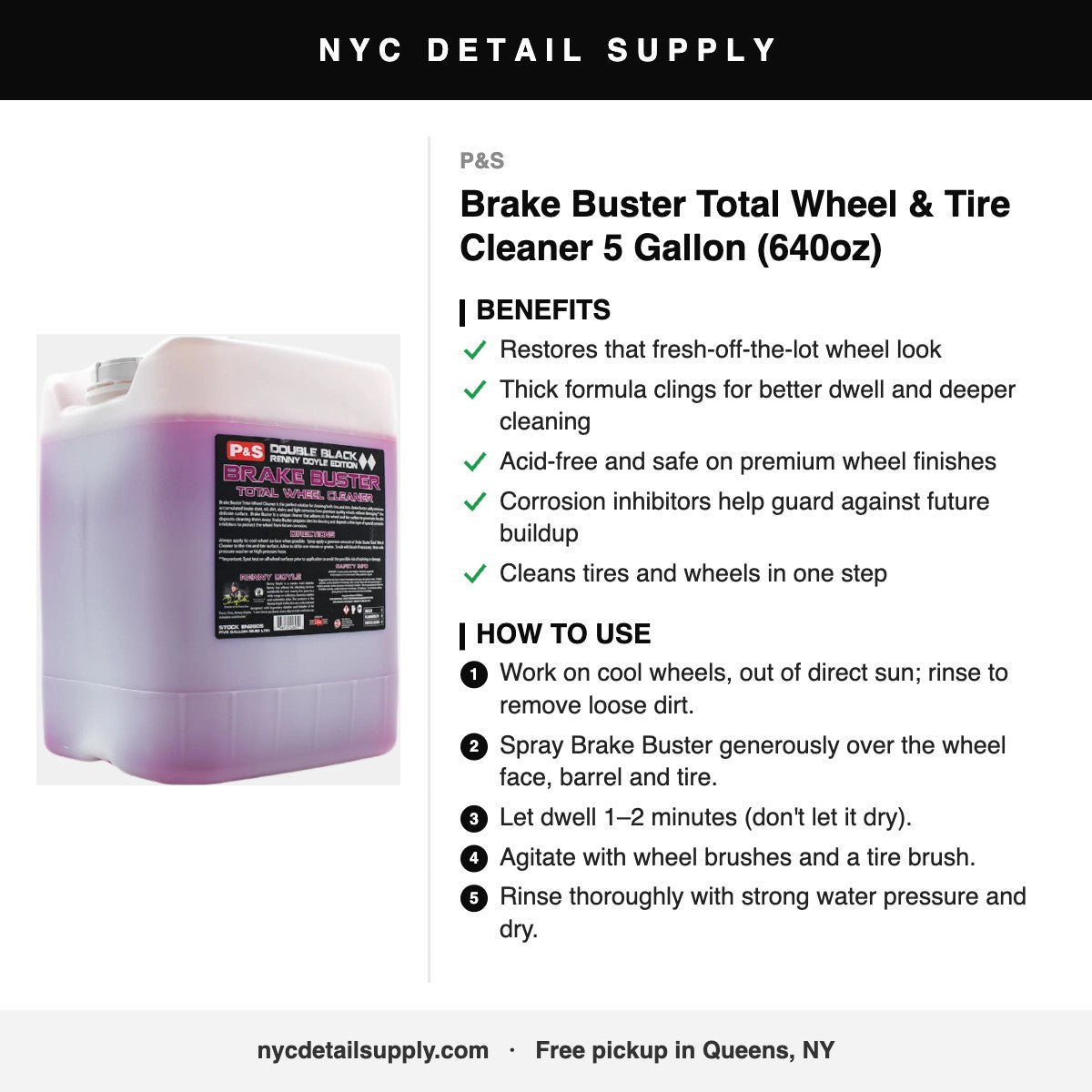 P&S Brake Buster Total Wheel & Tire Cleaner 5 Gallon (640oz) - how to use and benefits