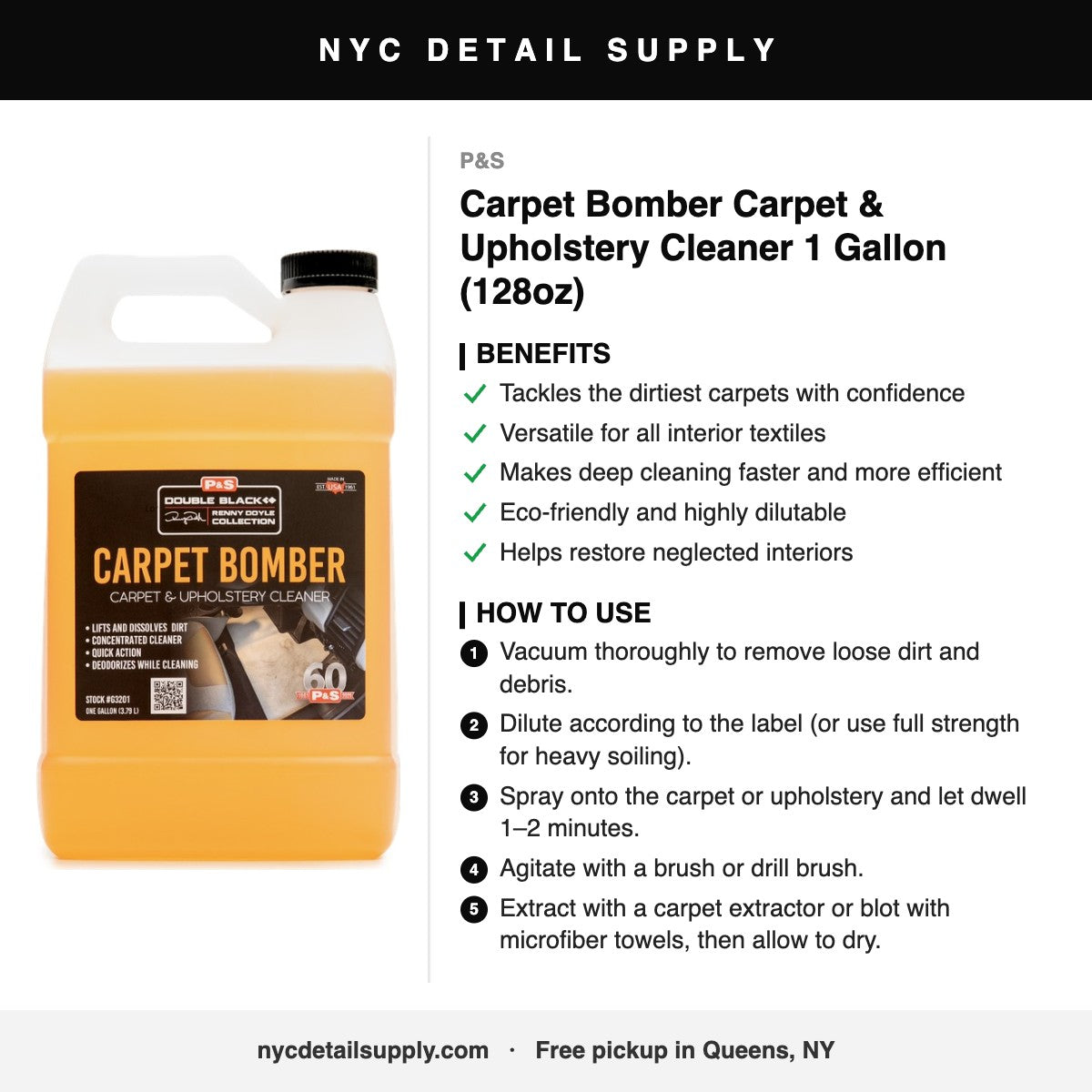 P&S Carpet Bomber Carpet & Upholstery Cleaner 1 Gallon (128oz) - how to use and benefits