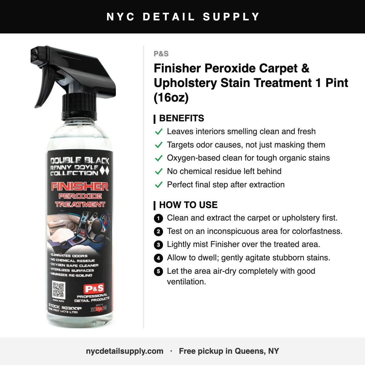 P&S Finisher Peroxide Carpet & Upholstery Stain Treatment 1 Pint (16oz) - how to use and benefits