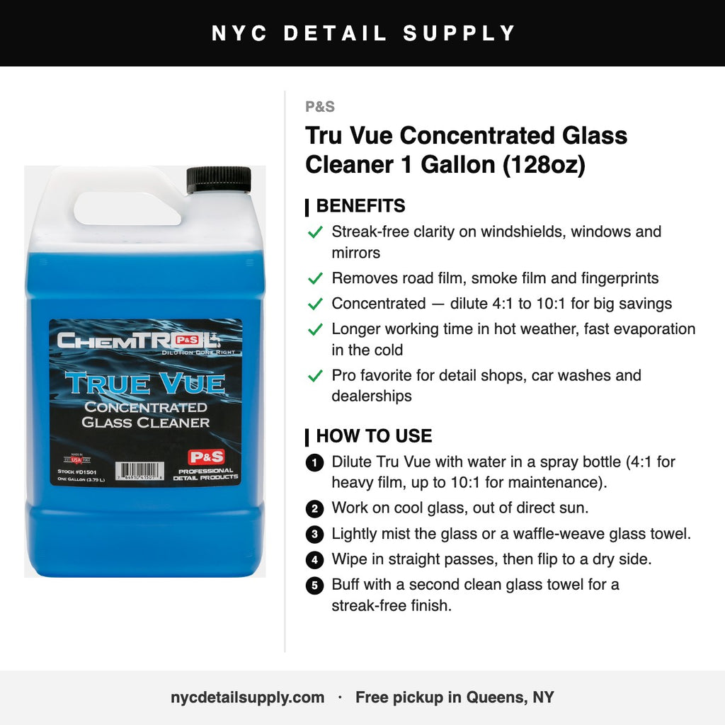 P&S Tru Vue Concentrated Glass Cleaner 1 Gallon (128oz) - how to use and benefits
