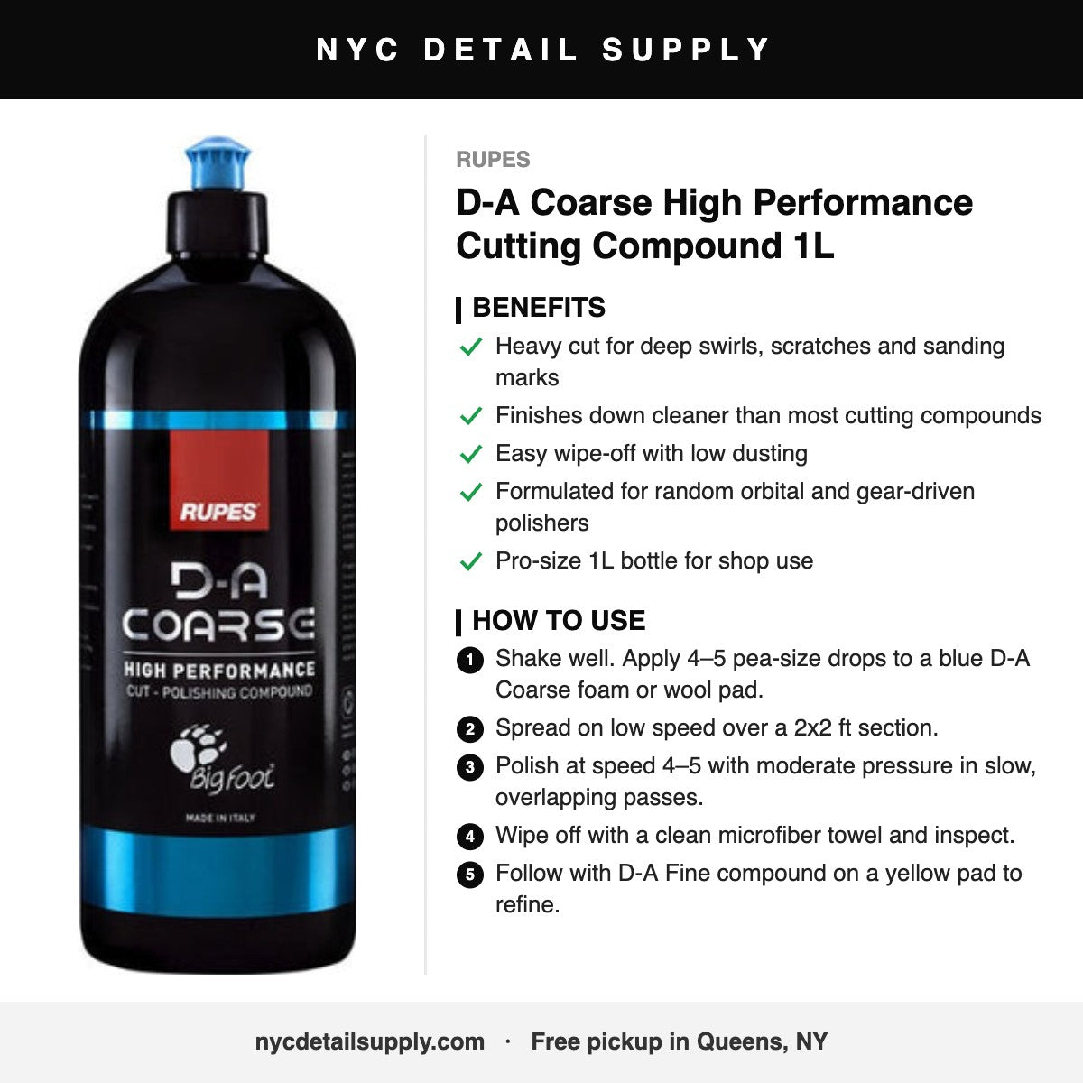 RUPES D-A Coarse High Performance Cutting Compound 1L - how to use and benefits