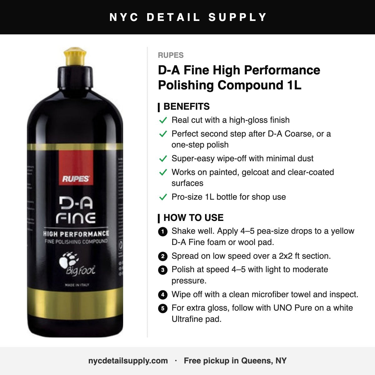 RUPES D-A Fine High Performance Polishing Compound 1L - how to use and benefits