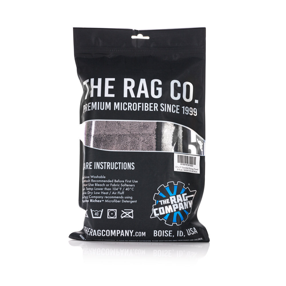The Rag Company Gauntlet Microfiber Drying Towel 15" x 24" Ice Grey/Grey 2-Pack