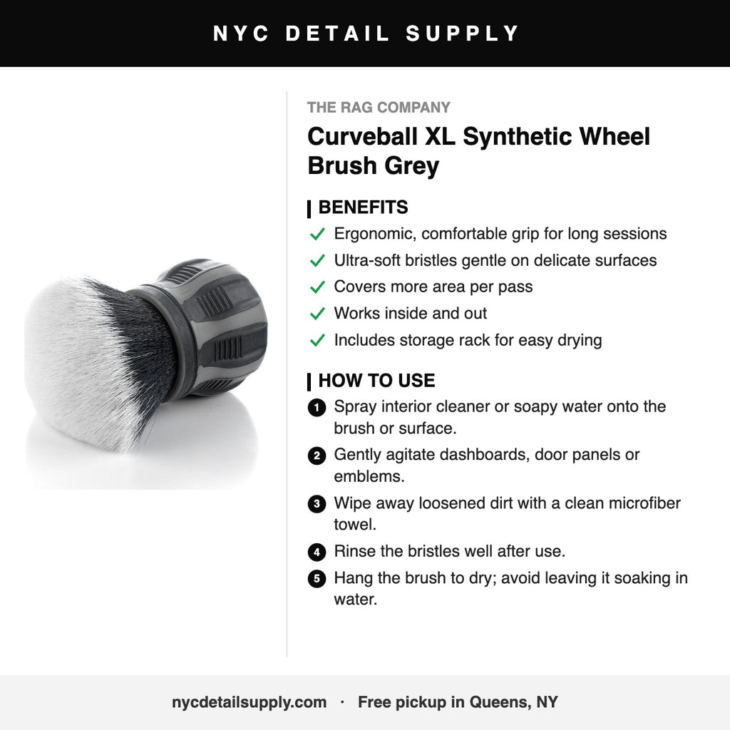 The Rag Company Curveball XL Synthetic Wheel Brush Grey - how to use and benefits