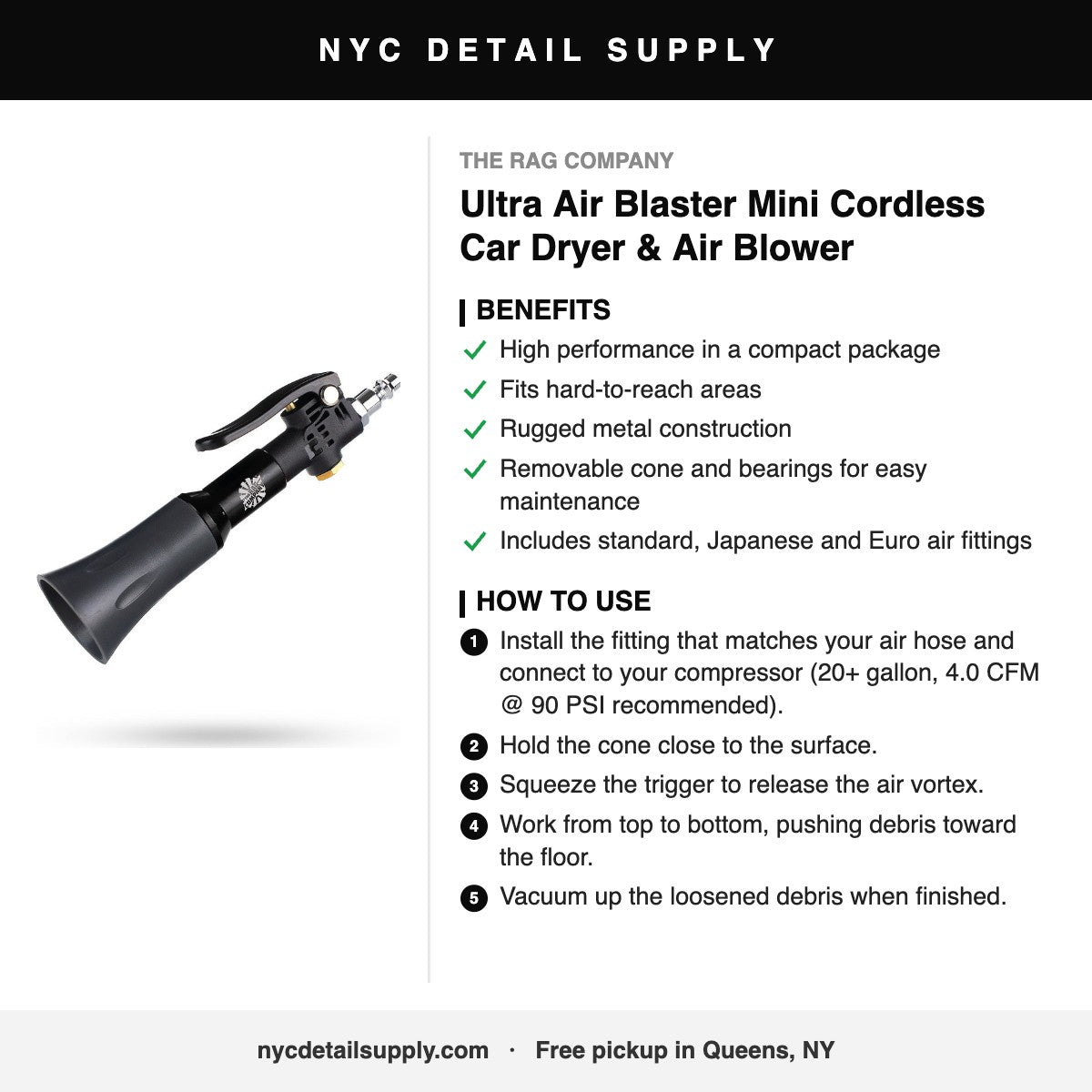 The Rag Company Ultra Air Blaster Mini Cordless Car Dryer & Air Blower - how to use and benefits