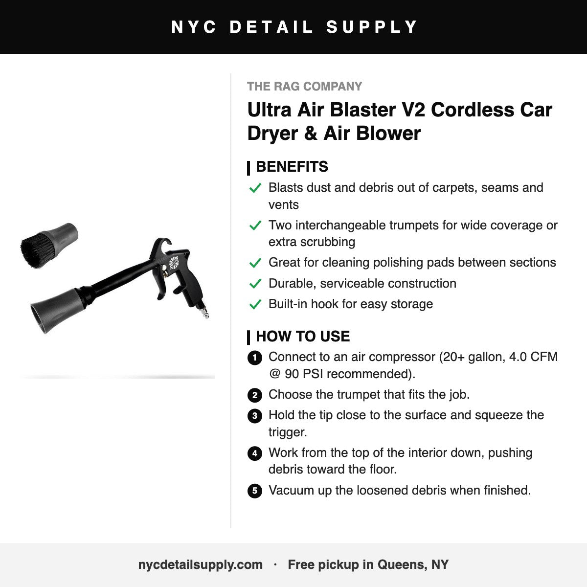 The Rag Company Ultra Air Blaster V2 Cordless Car Dryer & Air Blower - how to use and benefits